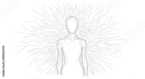 Human silhouette with radiating energy lines vector illustration