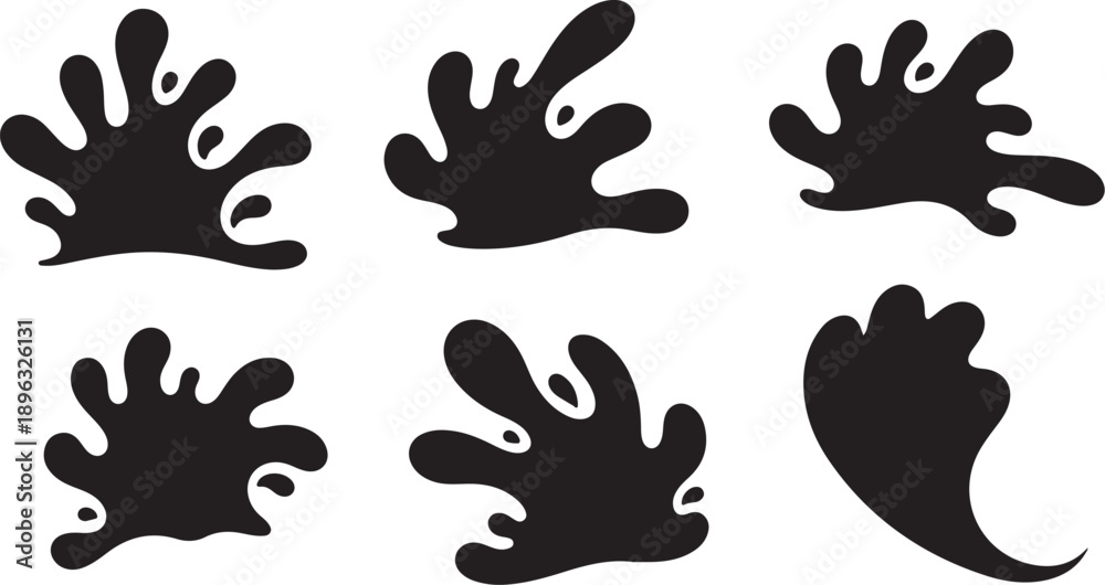 Naklejka premium Black paint splatters on white background vector graphics set