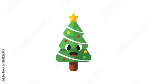 Cute Christmas Tree Character with Star and Ornaments Vector Art