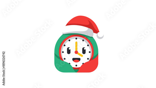 Cute Christmas Clock Character with Santa Hat