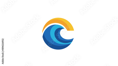 Stylized Ocean Wave and Sun Logo Symbol