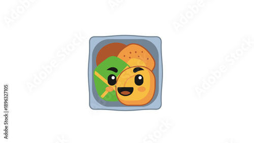 Cute Bento Box Food Characters with Smiling Faces