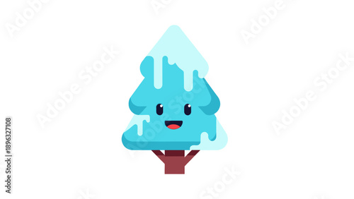 Cute Snow-Covered Christmas Tree Character with Happy Face