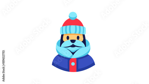 Flat Style Man in Winter Hat and Scarf Icon