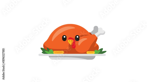 Cute Roasted Turkey with Big Eyes, Thanksgiving Food Icon