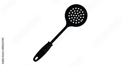 Black silhouette of a perforated kitchen skimmer on a white background