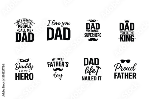 Dad Typography Quote Collection On White Background