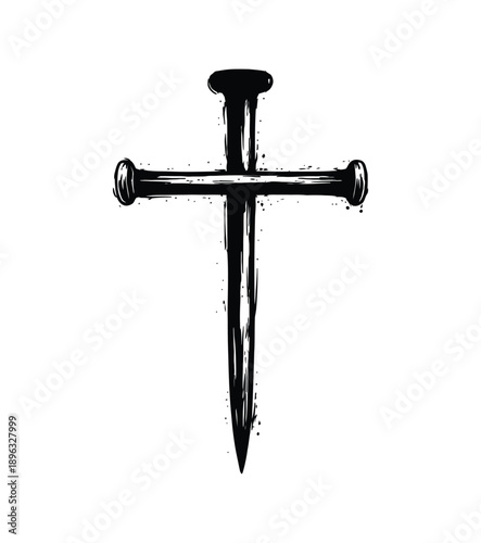 Cross Made Of Nails Christian Faith Symbol On White Background