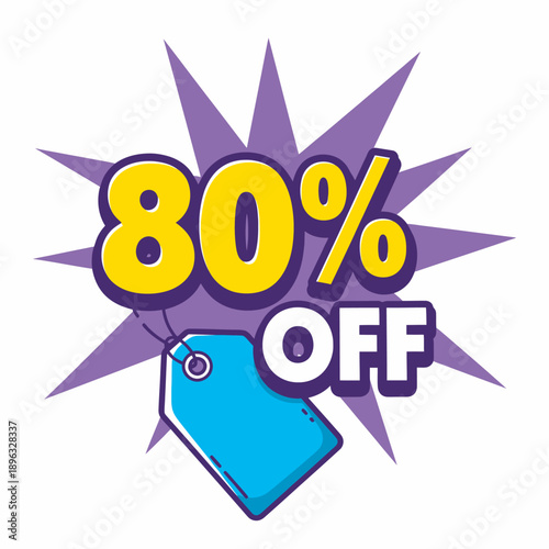 A vibrant sale advertisement featuring a prominent discount label and starburst graphic