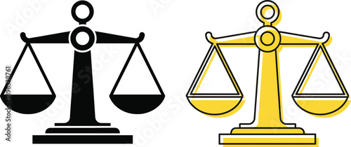 Justice and Law Balance Scale Icon Set Featuring Legal Equality, Fair Judgment Symbol, Court System Representation, Ethical Decision Making, and Professional Legal Concept Design.