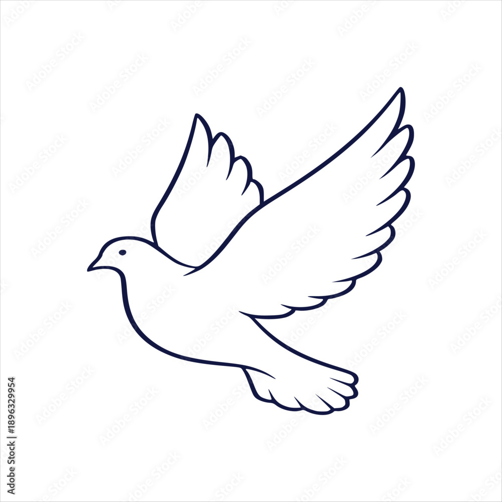 Obraz premium Elegant Minimalist Flying Dove Bird Outline Vector Drawing Symbolizing Peace and Holy Spirit