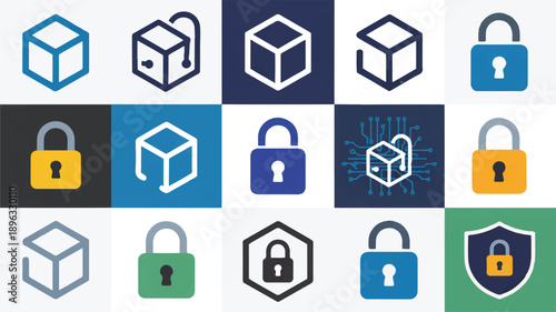 A collection of 12 security and privacy logo designs arranged in a 3x4 grid (3)_traced