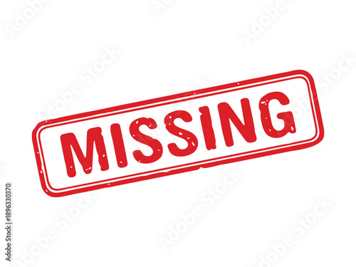 Missing red grunge rubber stamp text on white background, missing vintage stamp sign