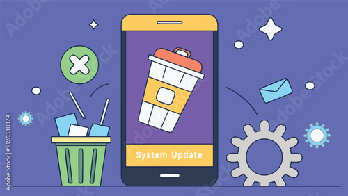 Smartphone Cleaning and System Update Flat Vector Illustration