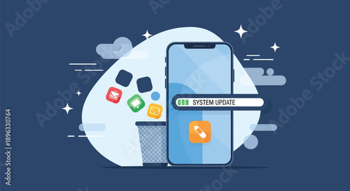Smartphone Cleaning and System Update Flat Vector Illustration