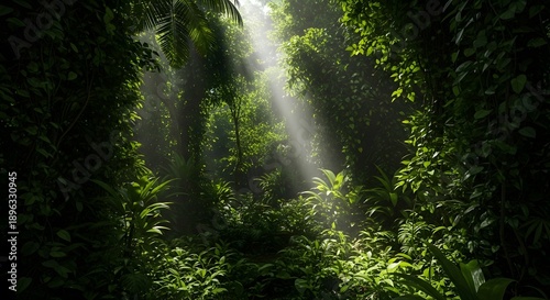 Serene forest desktop background with sunlight streaming through trees