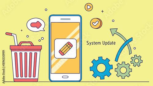 Smartphone Cleaning and System Update Flat Vector Illustration