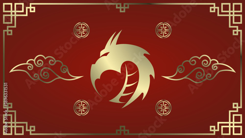 Red chinese background with a gold dragon