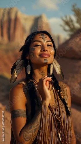 Young Beautiful Native American Woman in Traditional Regalia Culture & Heritage