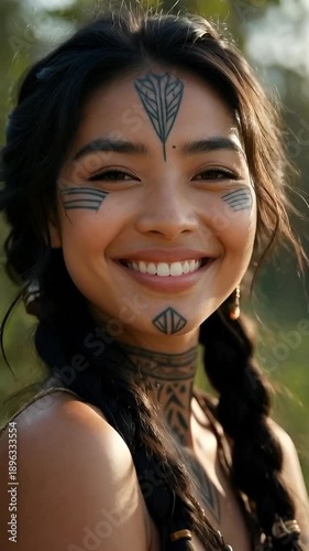 Young Beautiful Native American Woman in Traditional Regalia Culture & Heritage