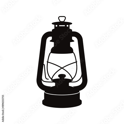 Simple black silhouette of a vintage oil lantern on a white background