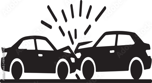 Car Accident Icon, Vehicle Crash and Auto Insurance Concept