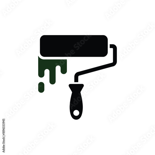 A simple black paint roller icon with dripping green paint