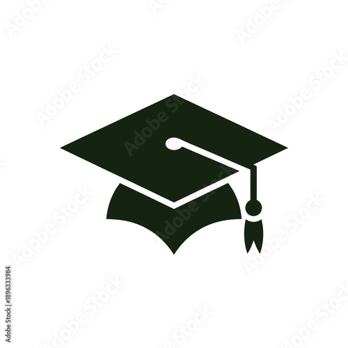 A simple black silhouette of a graduation cap with a tassel