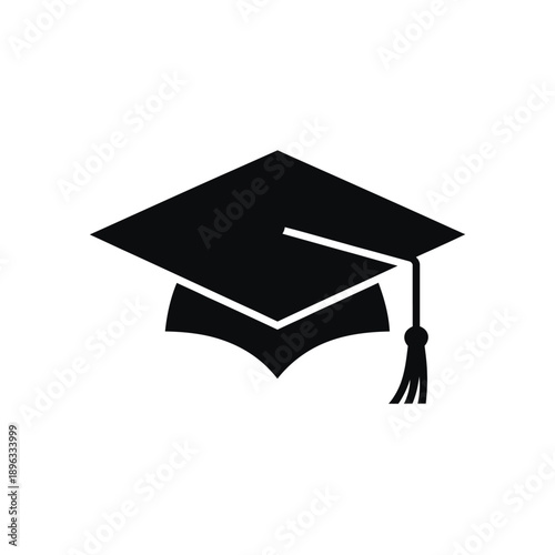 A simple black silhouette of a graduation cap with a tassel