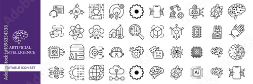 Artificial Intelligence Line Icons for Digital Technology and Smart Systems