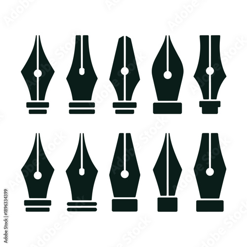 Collection of vintage fountain pen nibs in a grid arrangement