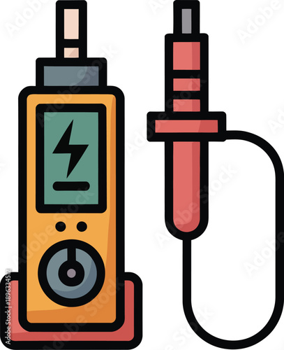 Electrical Tester with Lightning Icon and Probe for Voltage Measurement, Vector