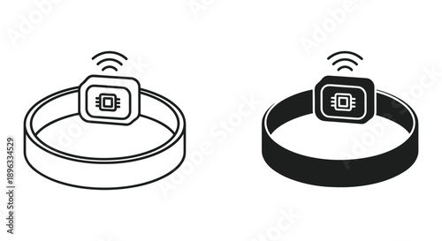 Smart fitness tracker watch with wireless connectivity and digital display on black and silver bands isolated