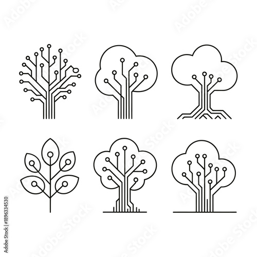 Digital trees and leaves a collection of circuit board inspired illustrations