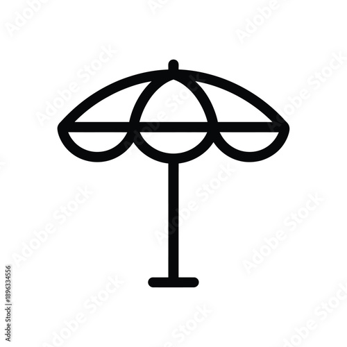 Simple black and white line drawing of a parasol or beach umbrella