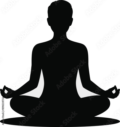 Silhouette Person Meditating in Lotus Position with Gyan Mudra, Vector Art