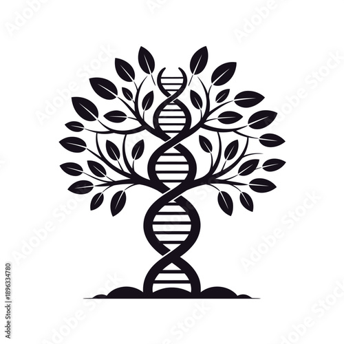 A symbolic tree of life with a dna double helix forming the trunk