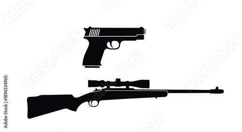 Black silhouette illustration depicting a rifle with a handgun stacked on top