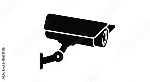 Black silhouette of a security camera on a white background