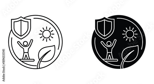 Hand drawn champions trophy cup with sun and laurel wreath victory symbols flat icon set isolated on white background