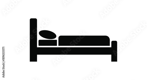 Simple black silhouette of a bed with a pillow and mattress