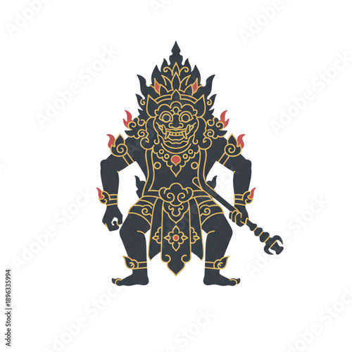 balinese barong mask illustration giant protector character on transparent background