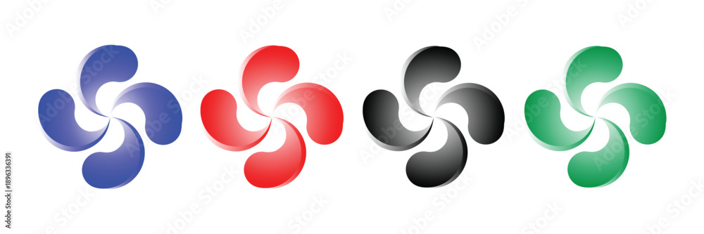 Obraz premium Lauburu Basque Cross Icon Set – Traditional Euskal Symbol Vector Illustration in Flat, Outline and Monochrome Style