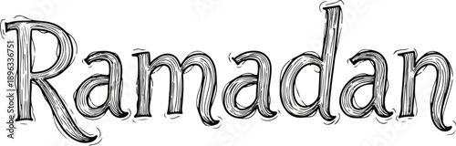 Ramadan calligraphy lettering in hand drawn sketch style isolated on white