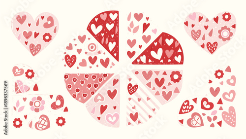 Whimsical love sticker bundle, pink romantic hand drawn doodles featuring cherub, hearts, wedding bows and February holiday themed illustrations.