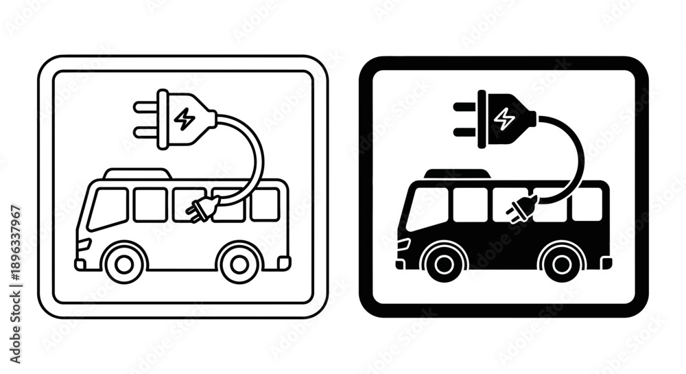 Fototapeta premium Electric bus icon with a charging plug, representing eco-friendly public transportation, electric vehicles, and sustainable mobility solutions