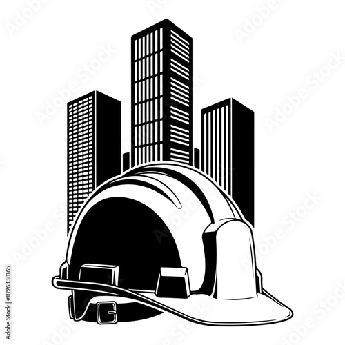 A Hard Hat and Skyscrapers Illustration symbolizing construction and urban development