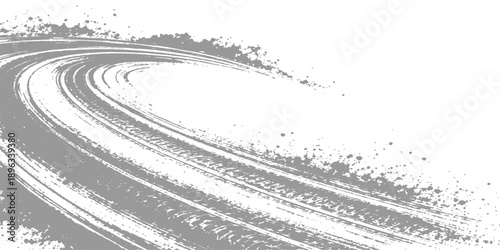 Abstract grunge black and white landscape of a winter highway curve with motion blur on the asphalt lane for a modern transportation design