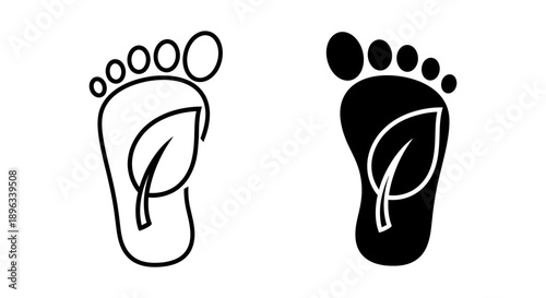Footprint icon with a leaf inside, symbolizing ecological footprint, environmental impact, and sustainable living choices