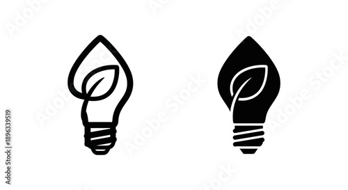 Lightbulb icon merged with a leaf and water drop, symbolizing eco-friendly ideas, green innovation, and sustainable energy solutions